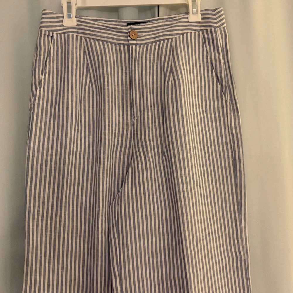 Tahari‎ Striped Blue and White Women’s Wide Leg Linen Pants, size 10 - Picture 7 of 7